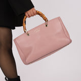 Gucci Dust Pink Leather Bamboo Shopper Tote
