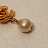 Chanel 1996 Gold Pearl Drop Turnlock Clip-On Earrings 24K GP