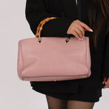 Gucci Dust Pink Leather Bamboo Shopper Tote