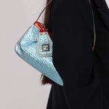 Fendi Blue Zucchino Metallic Embossed Coated Canvas Pochette