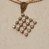 18K Yellow Gold Diamond Checkered Square Pendant Necklace