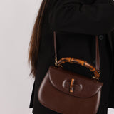 Gucci Vintage 1947 Chocolate Bamboo Turnlock Top Handle with Strap