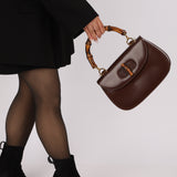 Gucci Vintage 1947 Chocolate Bamboo Turnlock Top Handle with Strap
