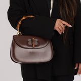 Gucci Vintage 1947 Chocolate Bamboo Turnlock Top Handle with Strap
