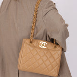 Chanel Caviar XL Turnlock Logo Chain Tote