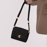 Rare Chanel 1989 Black Grosgrain Quilted Turnlock Mini Flap Bag