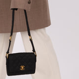 Rare Chanel 1989 Black Grosgrain Quilted Turnlock Mini Flap Bag