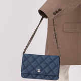 Chanel 2022 Denim Shadow Quilted Wallet on Chain