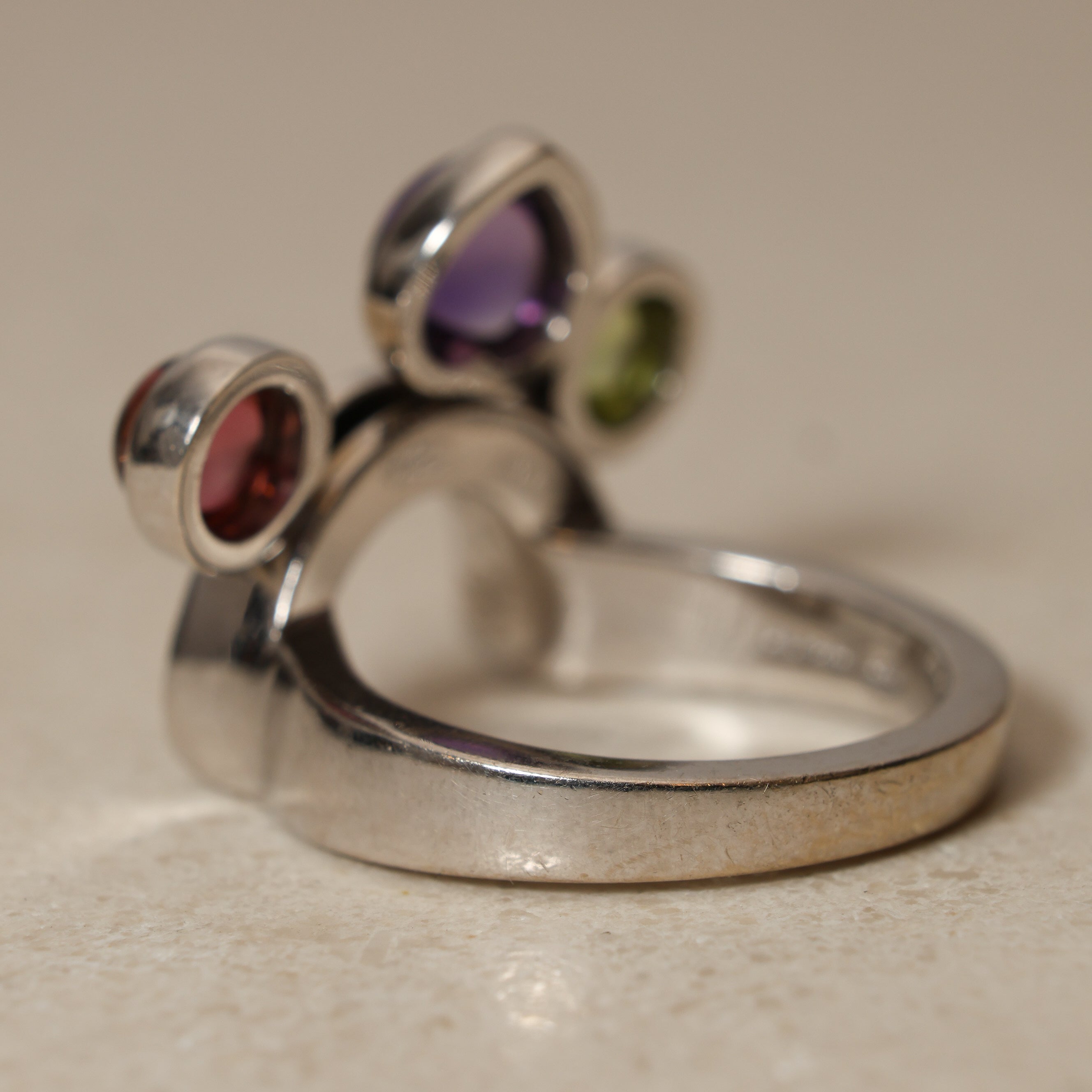 Bvlgari 18K White Gold Allegra 3 Amethyst Ring, Size US 5.75