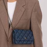 Chanel 2022 Denim Shadow Quilted Wallet on Chain