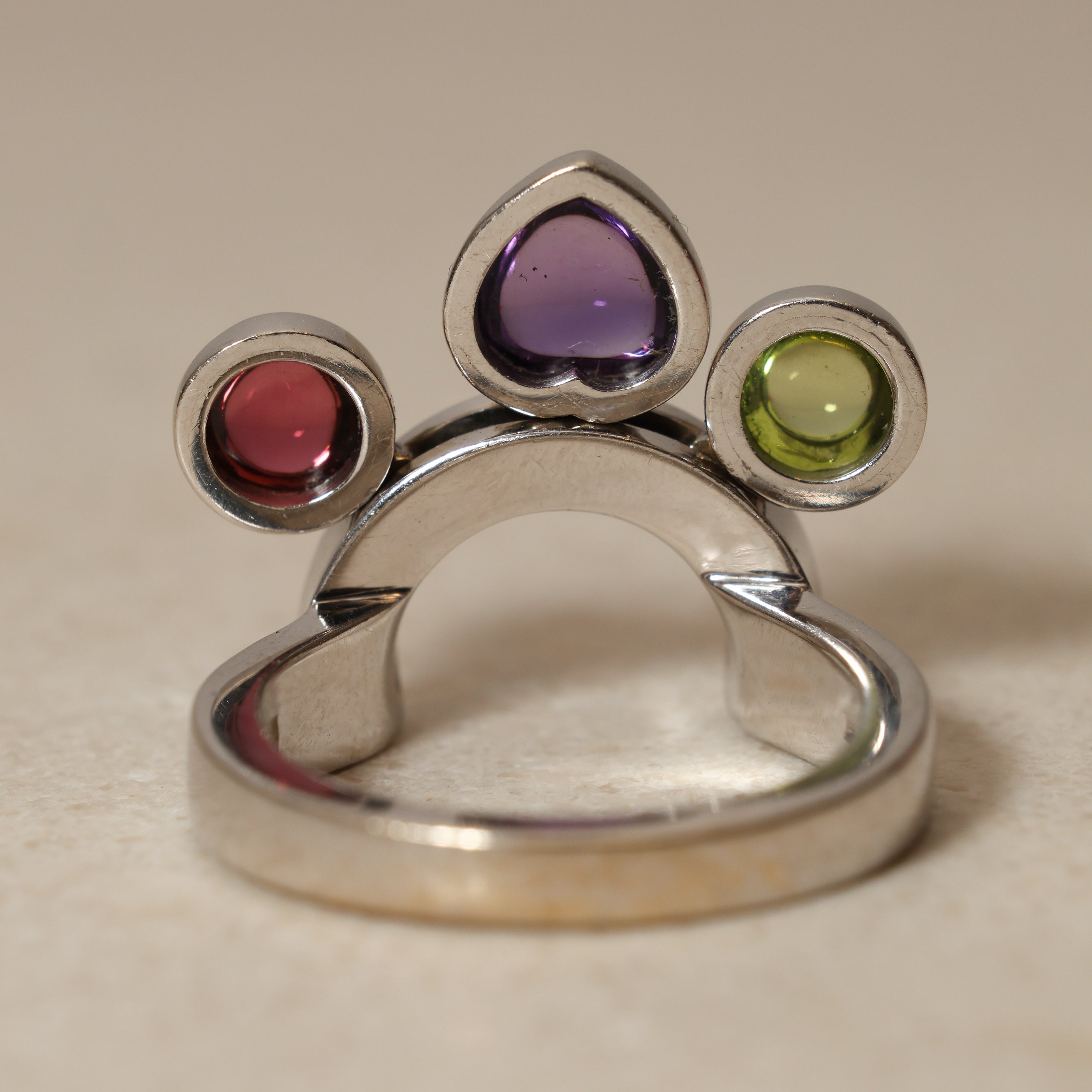 Bvlgari 18K White Gold Allegra 3 Amethyst Ring, Size US 5.75