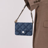 Chanel 2022 Denim Shadow Quilted Cardholder Chain Belt Bag