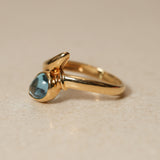 18K Yellow Gold Topaz Serpent Motif Ring, Size US 3.25