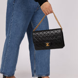 Chanel 24K GP Lambskin Chain Turnlock Single Flap