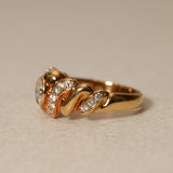 1990's 18K Yellow Gold Brilliant and Pavé Diamond Ridged Ring, Size US 6.5