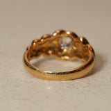1990's 18K Yellow Gold Brilliant and Pavé Diamond Ridged Ring, Size US 6.5