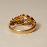 1990's 18K Yellow Gold Brilliant and Pavé Diamond Ridged Ring, Size US 6.5