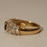 Vintage 1980's 18K Yellow Gold Sapphire and Baguette Diamond Cluster Ring, Size US 5.75