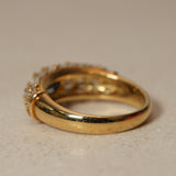 Vintage 1980's 18K Yellow Gold Sapphire and Baguette Diamond Cluster Ring, Size US 5.75