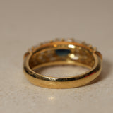 Vintage 1980's 18K Yellow Gold Sapphire and Baguette Diamond Cluster Ring, Size US 5.75