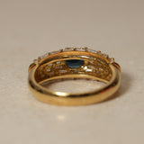 Vintage 1980's 18K Yellow Gold Sapphire and Baguette Diamond Cluster Ring, Size US 5.75