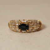 Vintage 1980's 18K Yellow Gold Sapphire and Baguette Diamond Cluster Ring, Size US 5.75