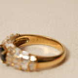 Vintage 1980's 18K Yellow Gold Sapphire and Baguette Diamond Cluster Ring, Size US 5.75