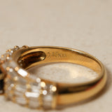Vintage 1980's 18K Yellow Gold Sapphire and Baguette Diamond Cluster Ring, Size US 5.75