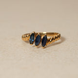 18K Yellow Gold Sapphire Trilogy Ridge Ring, Size US 6