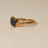 18K Yellow Gold Sapphire Trilogy Ridge Ring, Size US 6