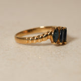 18K Yellow Gold Sapphire Trilogy Ridge Ring, Size US 6