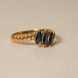 18K Yellow Gold Sapphire Trilogy Ridge Ring, Size US 6
