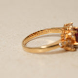 1980's 18K Yellow Gold Ruby and Diamond Askew Halo Ring, Size US 6.25