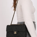 Ultra-Rare Chanel 1997 Black Denim Small Double Flap 24k GP