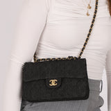 Ultra-Rare Chanel 1997 Black Denim Small Double Flap 24k GP