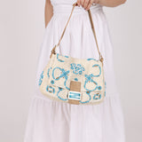 Ultra-Rare Fendi Linen Floral & Lizard Beaded Mamma Baguette