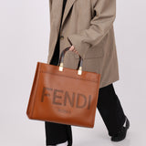 Fendi Sunshine Leather Medium Tan Tortoise Handle Tote Bag