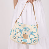 Ultra-Rare Fendi Linen Floral & Lizard Beaded Mamma Baguette
