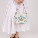 Ultra-Rare Fendi Linen Floral & Lizard Beaded Mamma Baguette