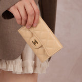 Chanel Beige Quilted Caviar Classic Flap Cardholder