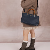 Gucci Leather Navy Medium Bamboo Shopper Tote