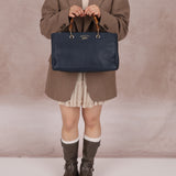 Gucci Leather Navy Medium Bamboo Shopper Tote