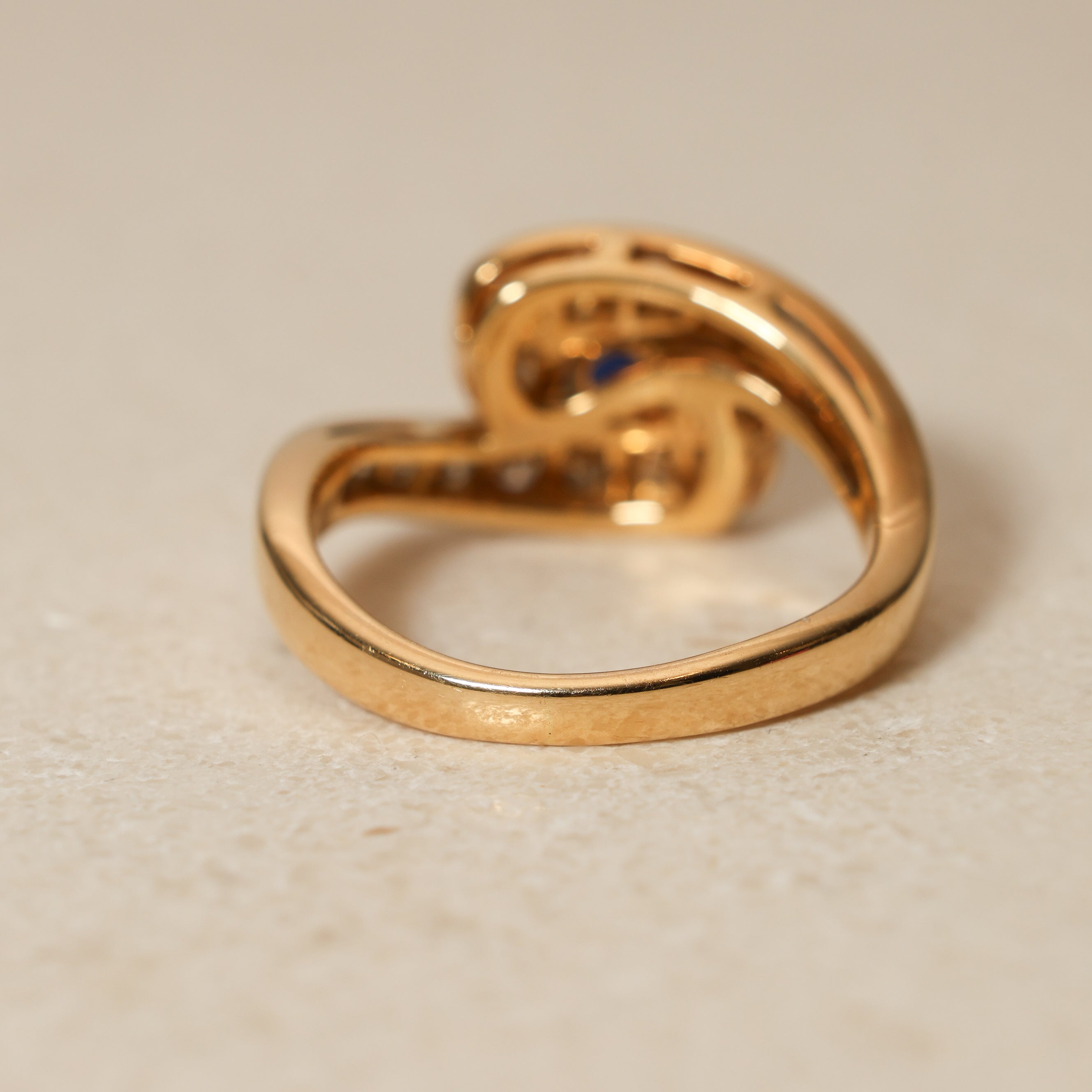 Mouawad 1990's 18K Yellow Gold and Sapphire Diamond Bypass Ring, Size US 6