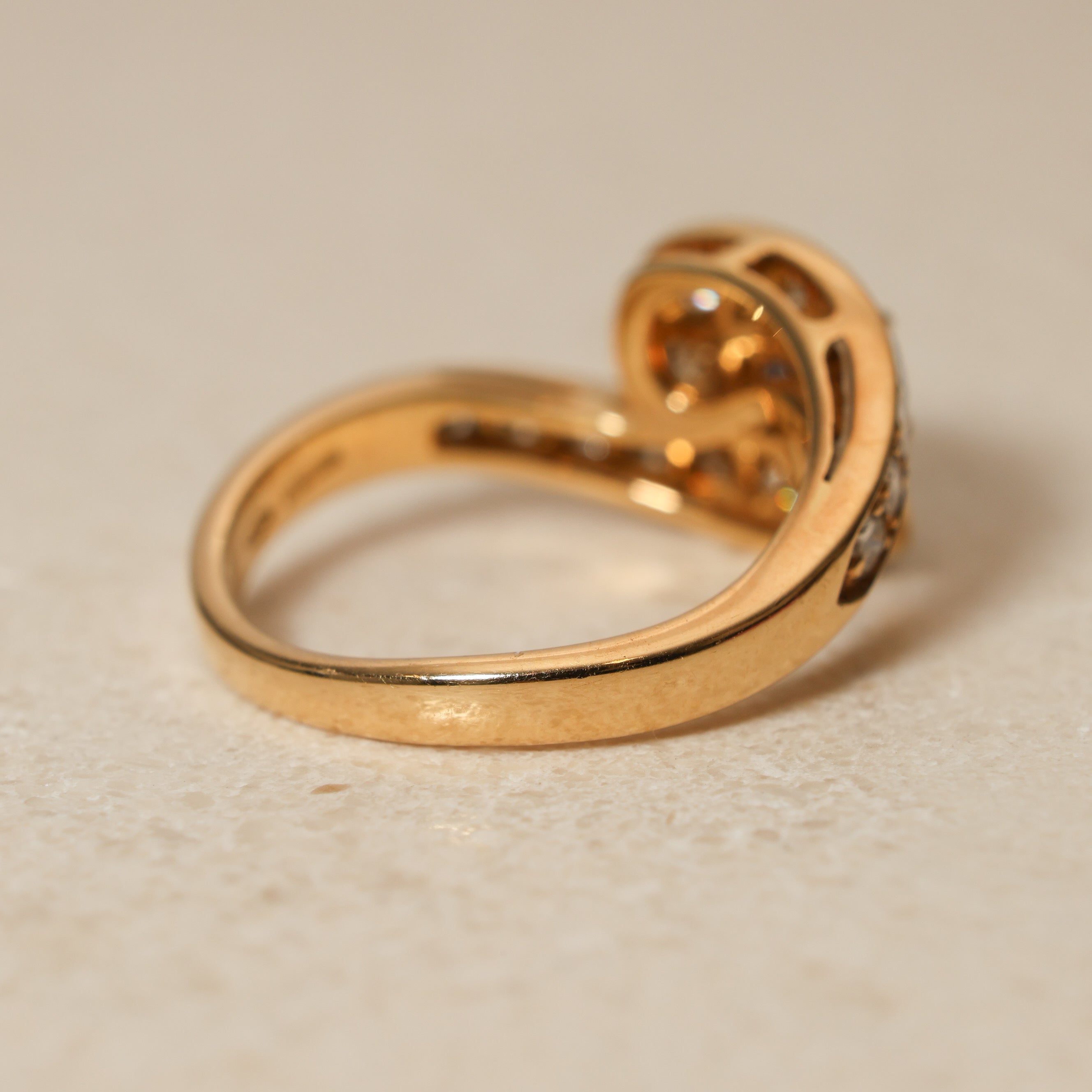 Mouawad 1990's 18K Yellow Gold and Sapphire Diamond Bypass Ring, Size US 6
