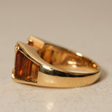 1980's 18K Yellow Gold Emerald-Cut Citrine and Diamond Art Deco Ring, Size US 6