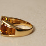 1980's 18K Yellow Gold Emerald-Cut Citrine and Diamond Art Deco Ring, Size US 6