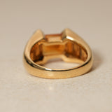 1980's 18K Yellow Gold Emerald-Cut Citrine and Diamond Art Deco Ring, Size US 6