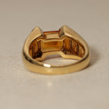 1980's 18K Yellow Gold Emerald-Cut Citrine and Diamond Art Deco Ring, Size US 6