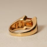 1980's 18K Yellow Gold Emerald-Cut Citrine and Diamond Art Deco Ring, Size US 6