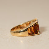 1980's 18K Yellow Gold Emerald-Cut Citrine and Diamond Art Deco Ring, Size US 6